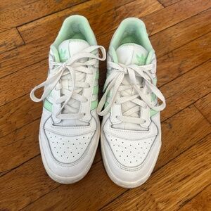Adidas mint green and white sneakers